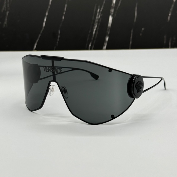 NEW VE2268 1433/87 VERSACE OVERSIZED VE2268 143387 BLACK METAL UNISEX SUNGLASSES - Picture 2 of 10